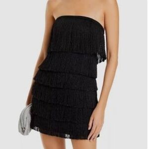 NWT Milly Nuoir Metallic Fringe Dress Black Ombre Strapless Mini Size 8